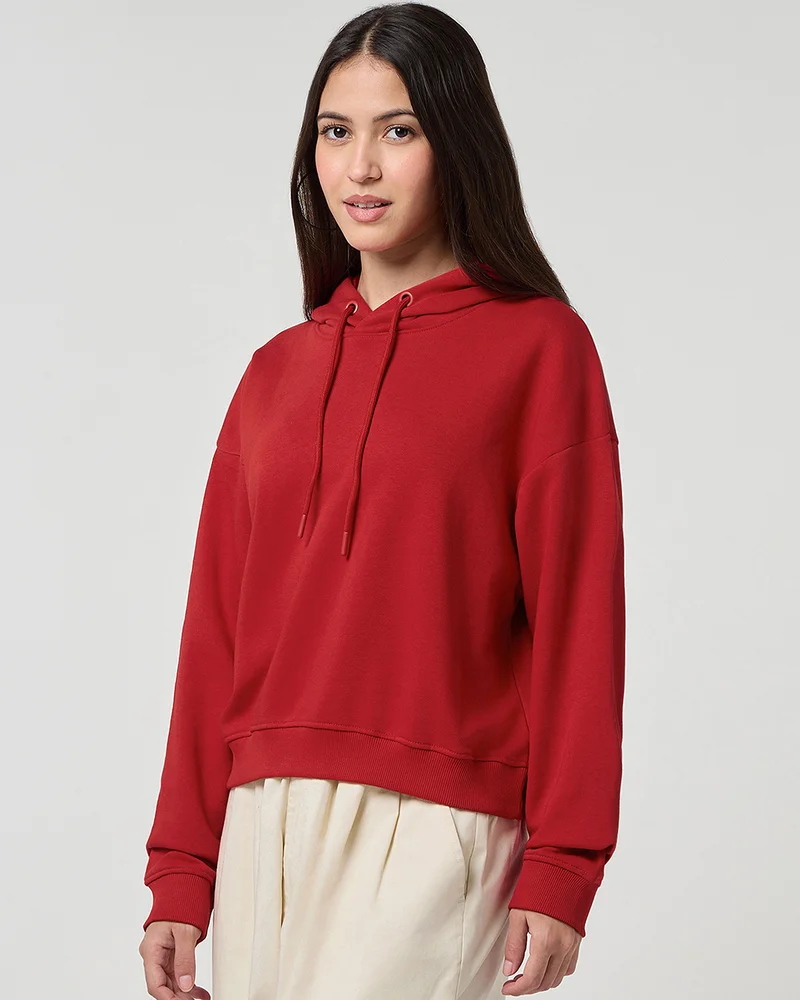 بيواكوف Women's Salsa Red Oversized Crop Hoodies